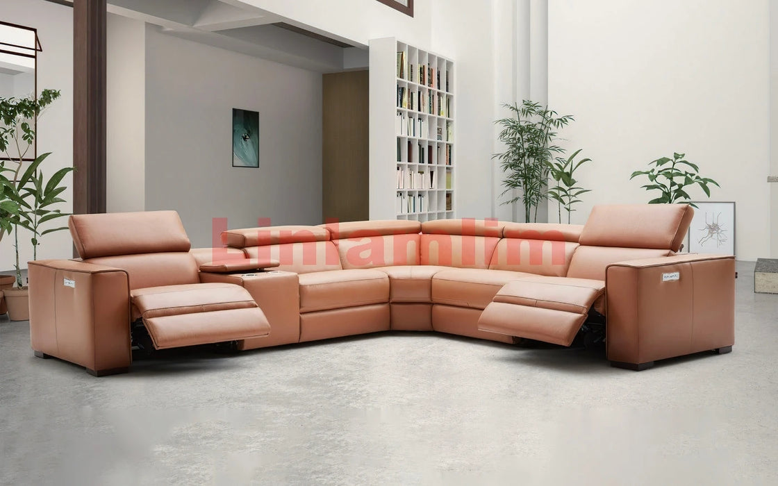 MANBAS Electric Dual Motor Recliners with Headrest Feature Power Reclining Sofa Genuine Leather Sectional Couch Theater Seats