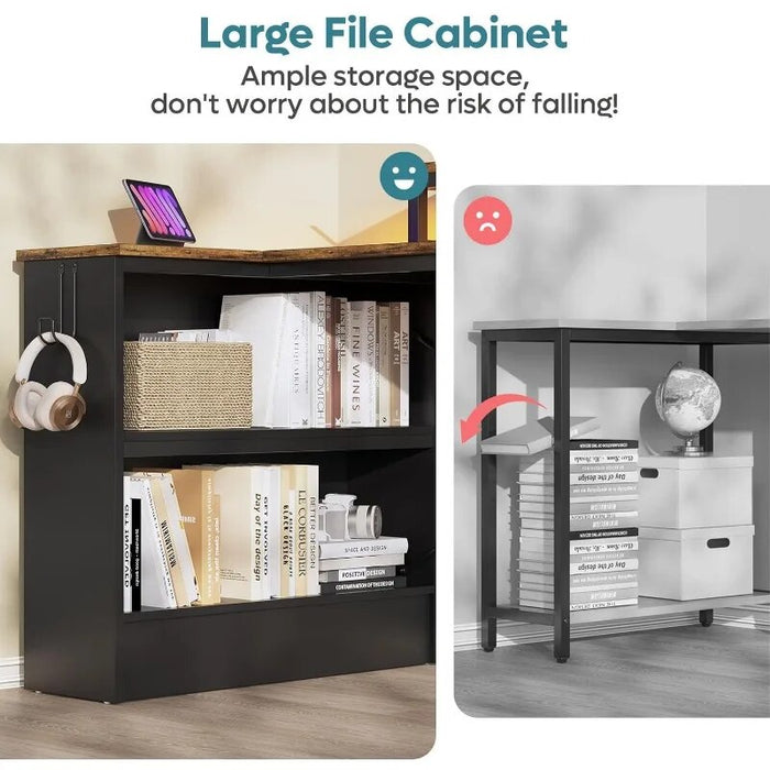 L Shaped Desk with Storage Reversible Corner Computer Desk, Writing Study Desk for Home Office Small Space Bedroom Apartment