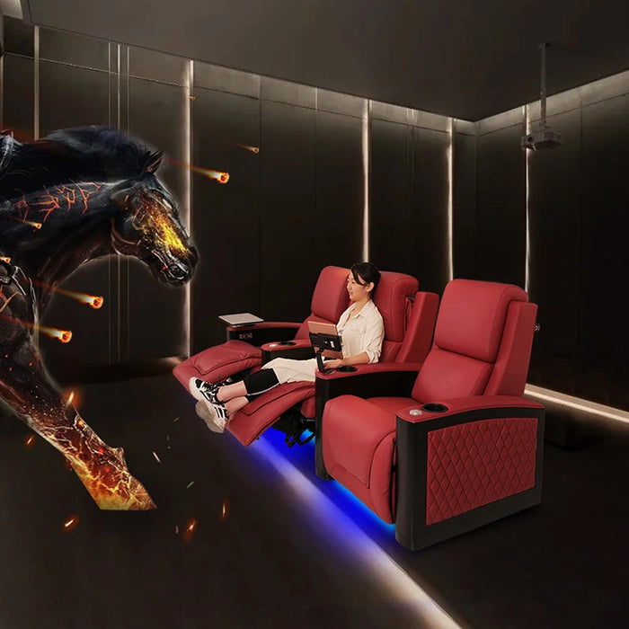 Private Home Cinema Video Room Electric Sofa Three Person Genuine Leather Movie Hall VIP Intelligent Viewing Chair