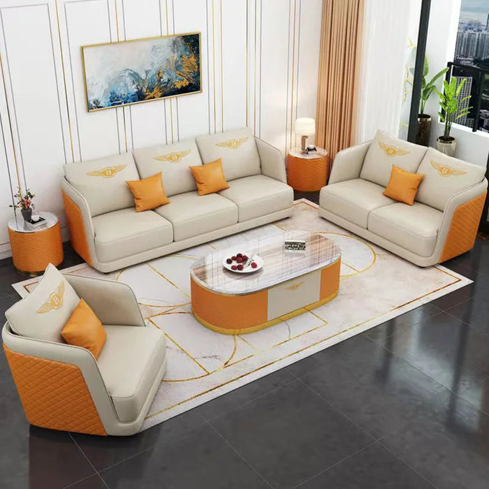 Light luxury postmodern leather sofa simple small family living room American sofa high-end atmosphere luxury leather sofa
