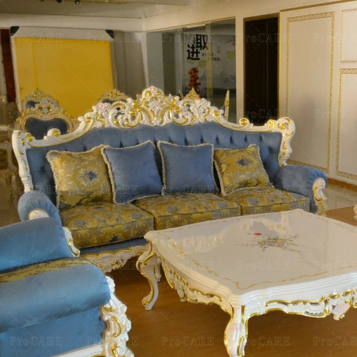 European solid wood sofa French luxury villa living room Custom high-end fabric sofa set