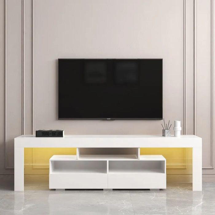 Living Room Furniture TV Stand Cabinet with 2 Drawers & 2 Open Shelves, 20-color RGB LED Lights with Remote