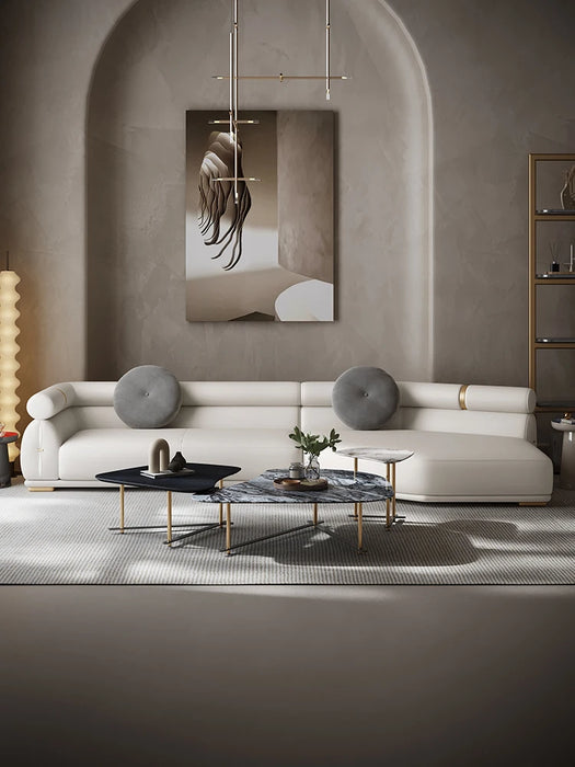 Special-Shaped Leather Sofa Living Room Modern Light Luxury Leather Corner Villa Large Flat Sofa