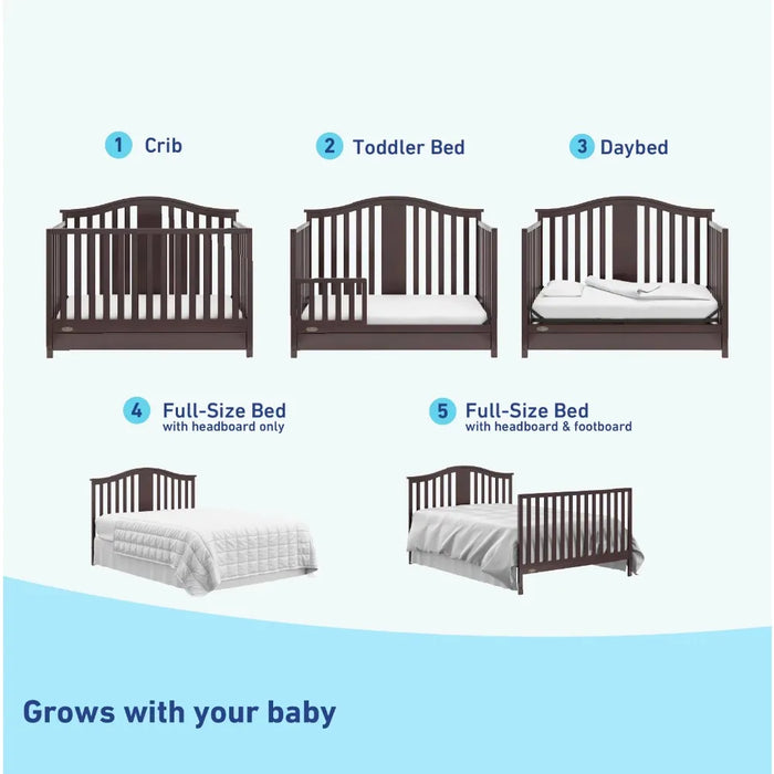 2023 Graco Solano 5-in-1 Convertible Baby Crib with Drawer, Espresso