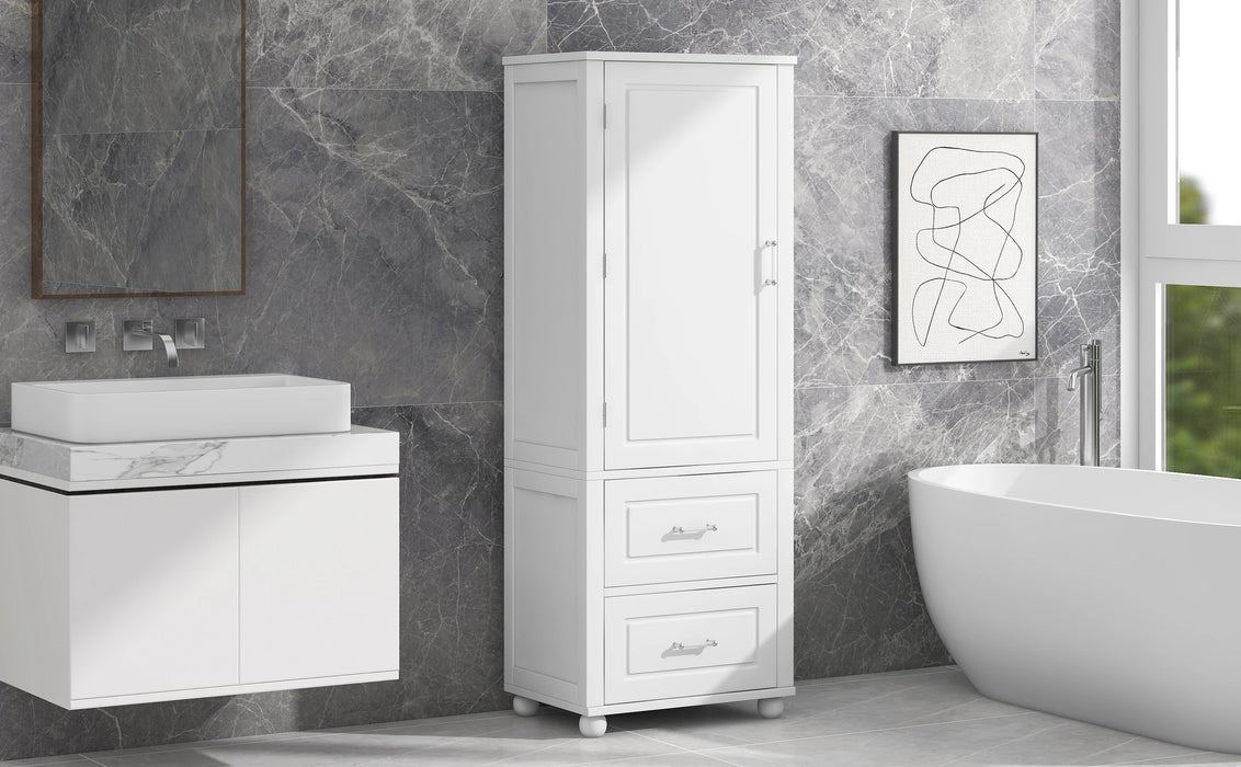 Tall Bathroom Storage Cabinet, Freestanding Storage Cabinet with Two Drawers and Adjustable Shelf, MDF Board with Painted Finish