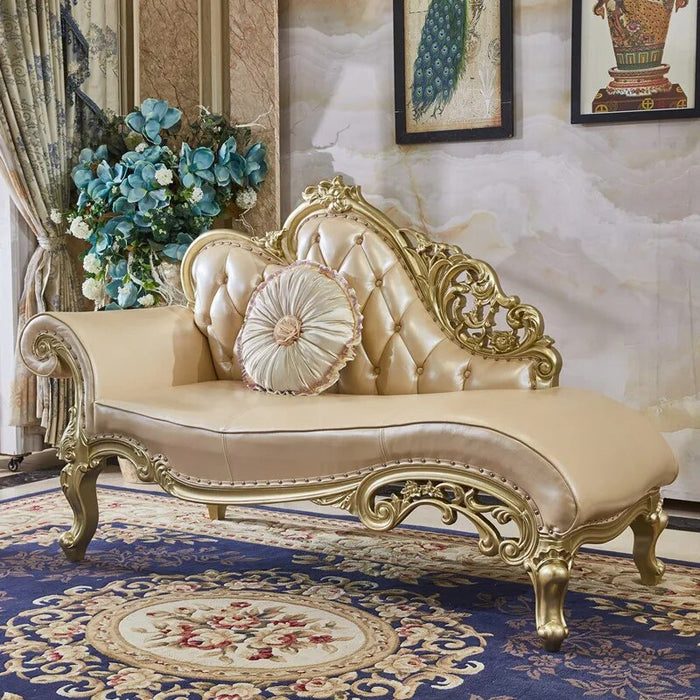 Solid Wood Leather Chaise Longue European Style Beauty Bedroom Sofa Chair Champagne Set Living Room Home Luxury Furniture