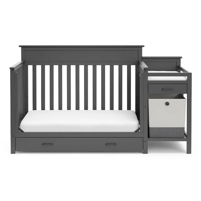 Storkcraft Arizona 4-in-1 Convertible Crib and Changer (Gray) – Crib and Changing-Table Combo with Drawer, Converts to Toddler