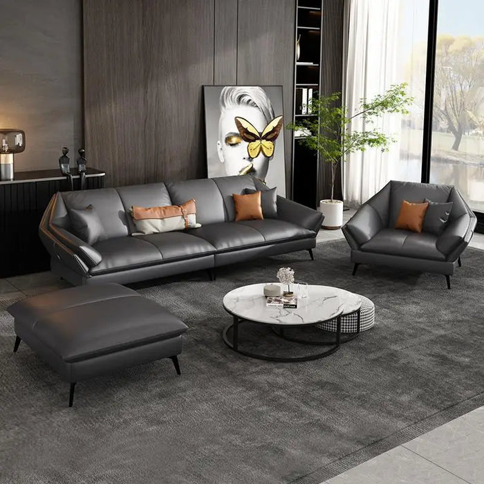 Italian Minimalist Leather Sofa First Layer Cowhide Modern Minimalist Nordic Living Room Light Luxury Straight Row Leather Sofa