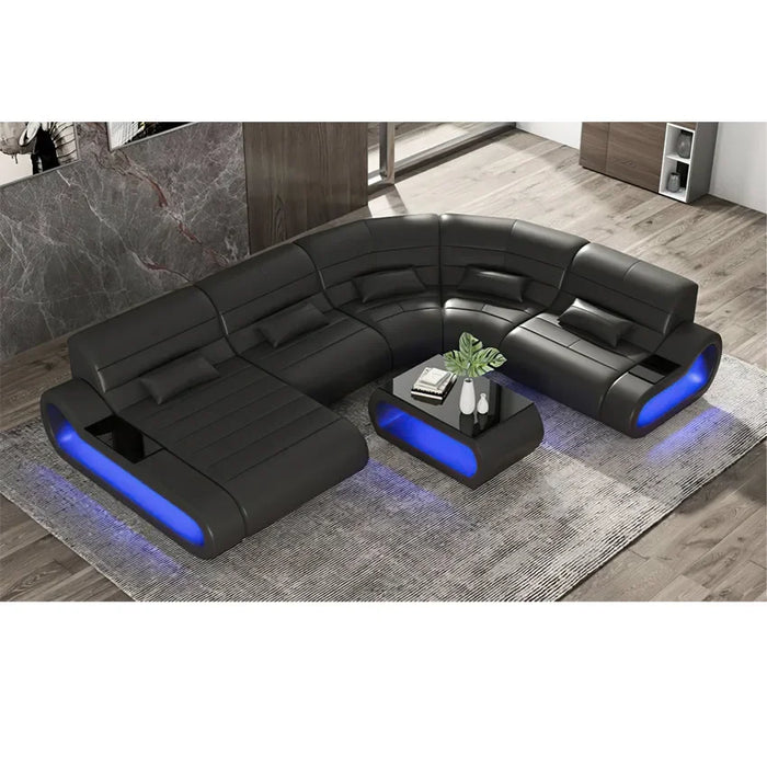 Smart Color Led Furniture Living Room Sectional Couch Brown Italian Leather Sofa Set