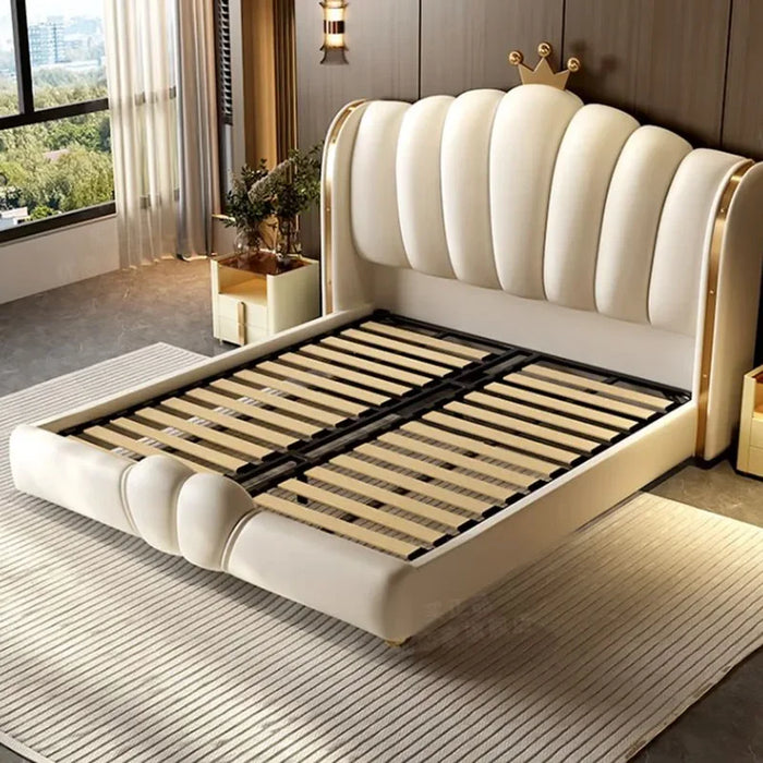 Nordic Unique Aesthetic Bed King Size Cheap Cute Modern Queen Bed White Faux Leather Camas Matrimonial Bedroom Furniture