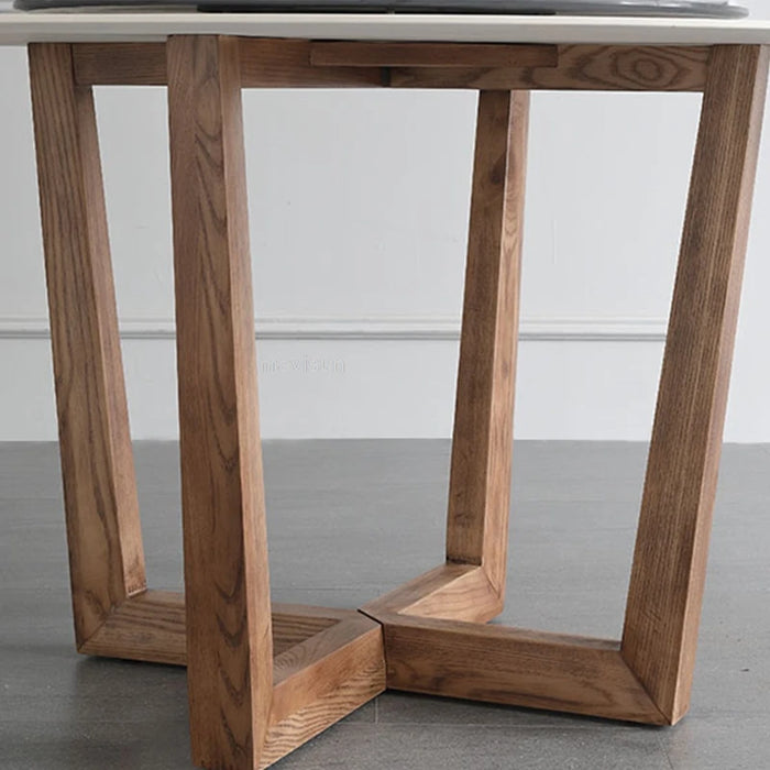 Northern Europe Solid Wood Legs Marble Top Table With Rotating Turntable Modern Simple Round Dining Table And Chair Combination