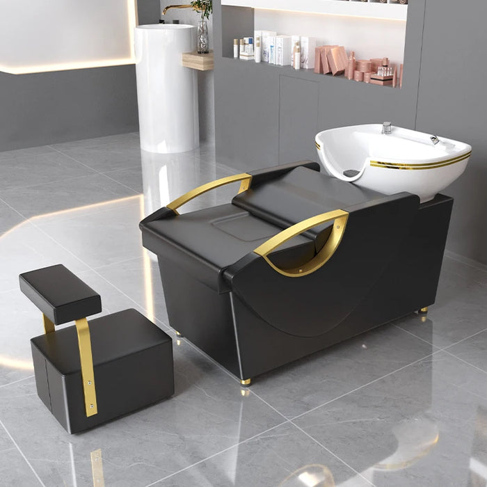 High End Recliner Shampoo Chairs Dedicated Hairdressing Hair Salon Barber Shop Shampoo Chairs Cadeira Salon Furniture QF50SC