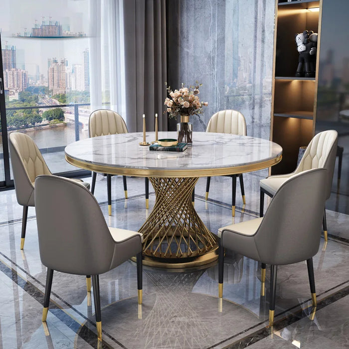 Light luxury marble dining table and chair combined round table modern simple household round small household type Italian dinin