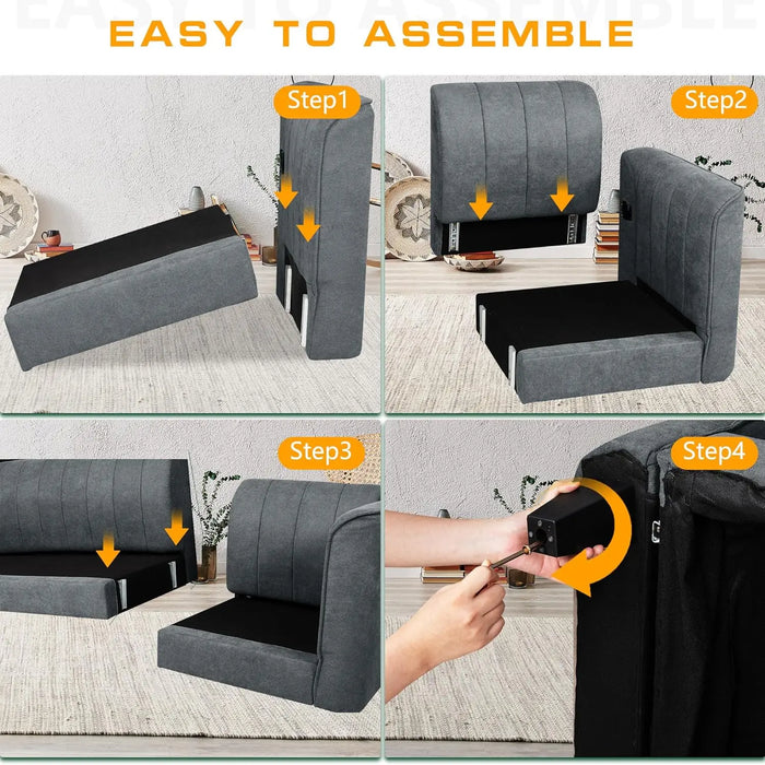 Upgraded Convertible Sectional Sofa Couch, 3 Seat L Shaped Sofa with High Armrest Linen Fabric Small Couch Mid Century