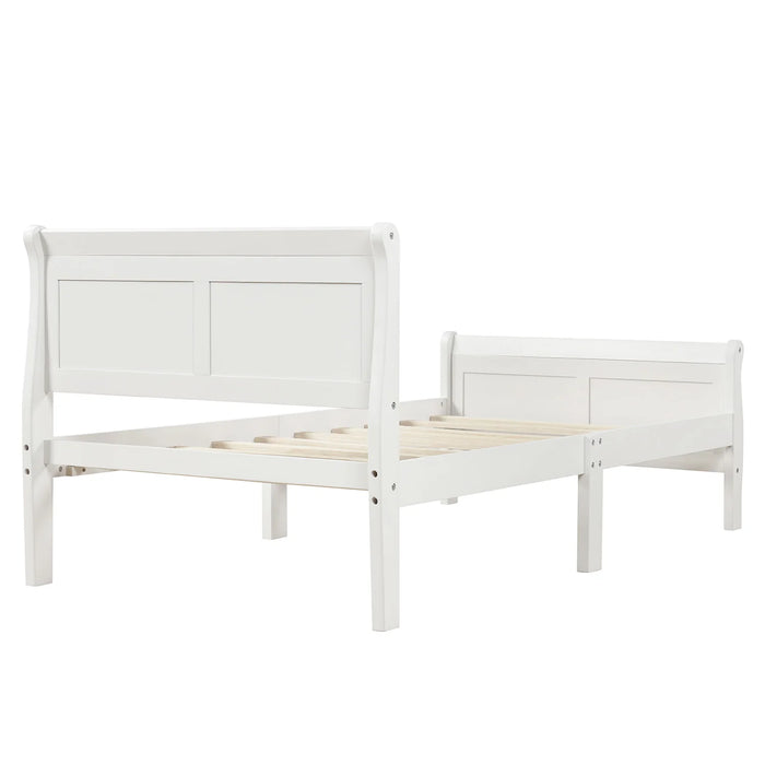 Wood Platform Bed with Headboard and Wooden Slat Support