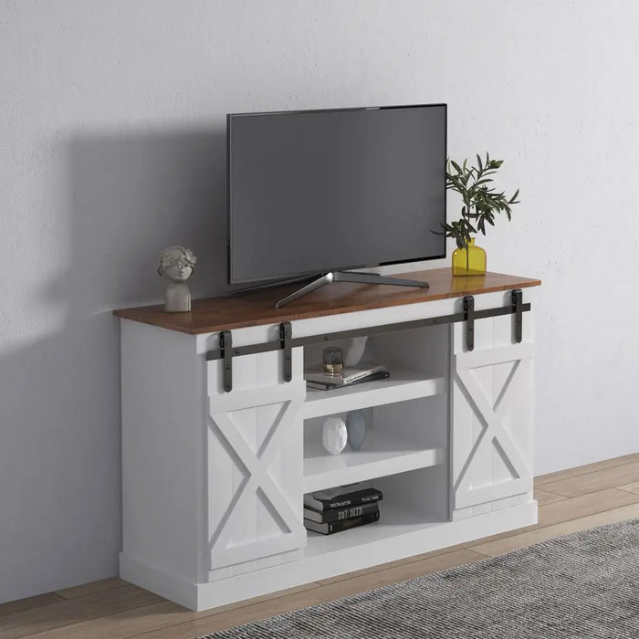 Sliding Barn Door TV Stand for TV up to 65'' Flat Screen Media Console Table Storage Cabinet Wood Entertainment Center Sturdy