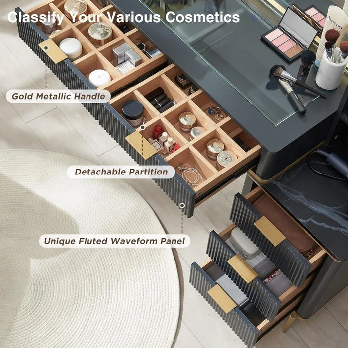 Makeup Vanity Desk with 36" HD Lighted Mirror, 48" Big Modern Vanity Desk with Mirror and Lights, Dressing Table with 5 Drawers