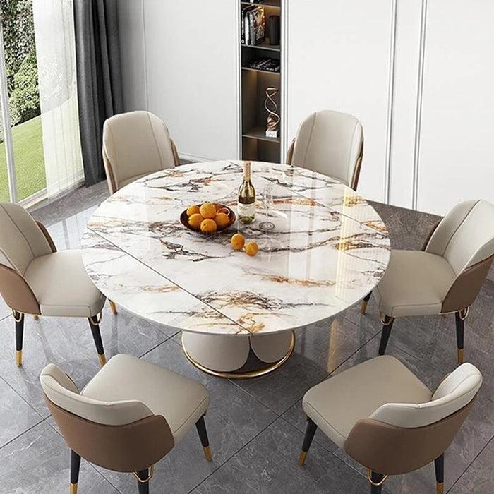 Nordic Style Extendable Tables With Turntable Kitchen Luxury Small Household Furniture Marble Round Dining Table Set 6 Chairs