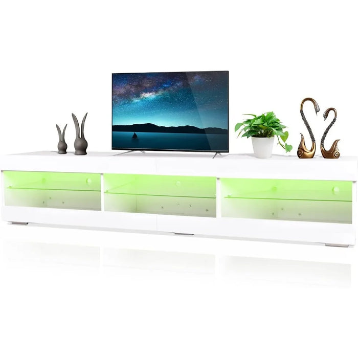 Modern TV Stand With Storage Drawer and Glass Shelf for Living Room Home Furniture Bedroom White Cabinet Table Stands