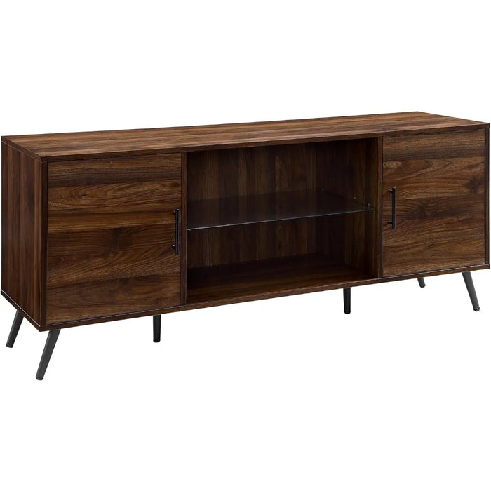 TV cabinet, modern glass frame TV stand, suitable for 65 inch walnut TV storage cabinet