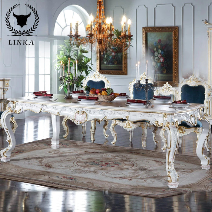 Carved wood dining table European pastoral style French dining table classical long dining table gathering table