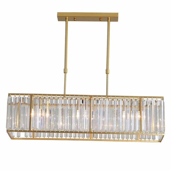 Contemporary Modern Chandelier 3-Light Crystal Chandelier Linear Rectangular Pendant Ceiling Lighting Fixture Adjustable Height