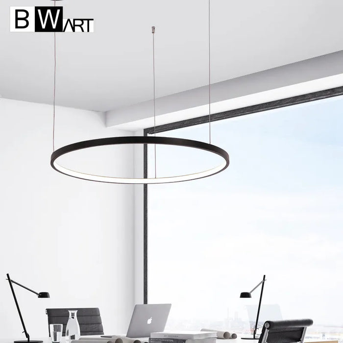 Modern LED Pendant Chandelier Lights for Living Dining Room White Black Circle Rings Aluminum Body Lamp Fixtures Home Lamp