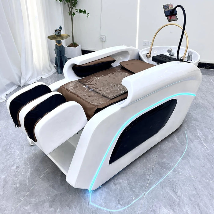 Shampoo And Massage Bed With Sink Barbershop Salon Japanese Head Spa Shampoo Chair Ceramic Wash Basin Shampoo Beds