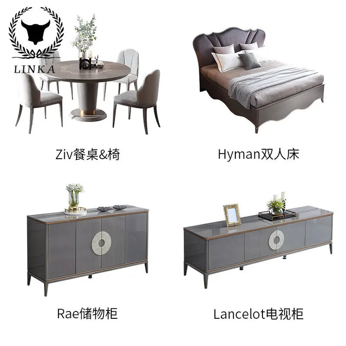 American light luxury solid wood cloth sofa living room European large family senior gray corner sofa furniture