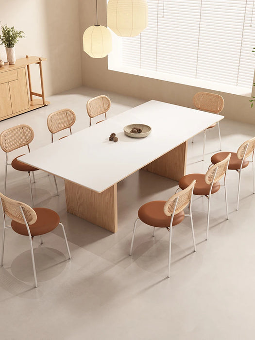 Villa Taiwan Pure White Rock Table Solid Wood Modern Simple Large-sized Nordic Cream Japanese Log Table  Dining Table  Furniture