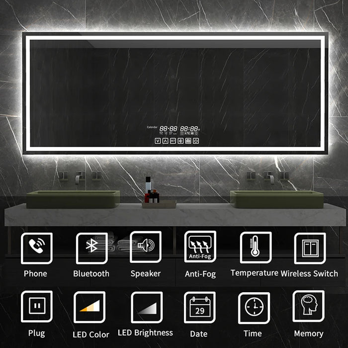 Smart Bluetooth Bathroom Mirror Anti-fog Shower Backlight Touch Control Dimmable Led Lighting Fogless Makeup Wall Mirrors