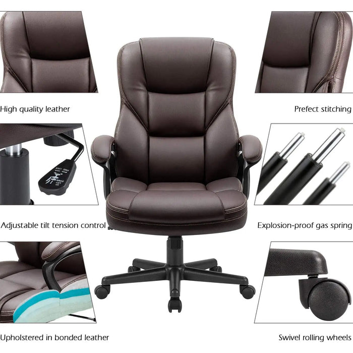 Faux Leather High-Back Executive Office Chair with Lumbar Support, Brown