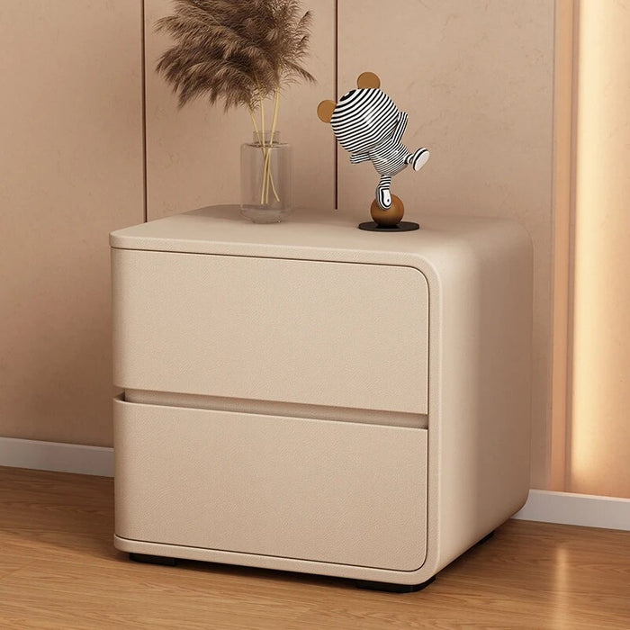 Solid Color Leather Bedside Table Modern Style Living Room Storage Side Cabinet Bedroom Wooden Nightstands End Table
