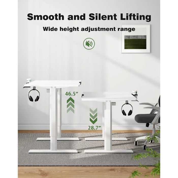 Height Adjustable Electric Standing Desk 55 Inch Home Office Table with Headphone Hook and Cup Holder, 55", Black