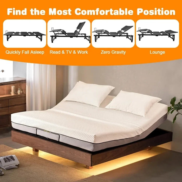 Bed FrameErgonomic Adjustable Bed Frame, Independent Head And Foot Tilt, Electric Bed Frame With Wireless Remote Control, Black