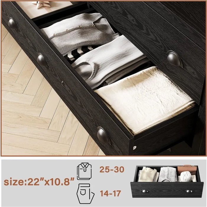 Dressing table with 6 drawers and charging station, suitable for bedroom storage box, with MDF board, black dressing table