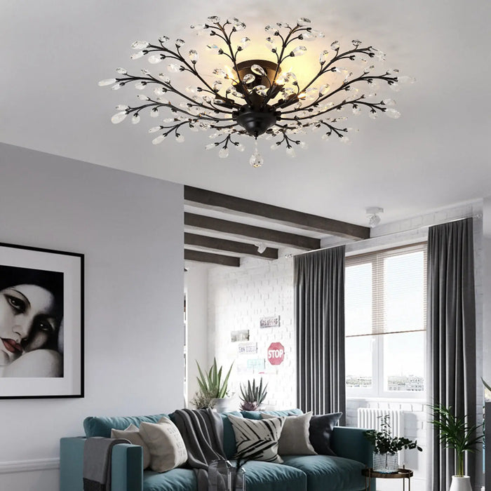 Modern Crystal Chandelier Tree Branch LEDCeiling Lamp Luxury Pendant Light Creative Home Decor 5-Head Light for Living Room
