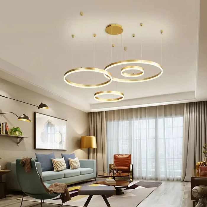 Modern Circle Rings LED Chandelier Acrylic Aluminum Body Pendant Lights for Living Room Dining Room Foyer Bedroom Home Decor