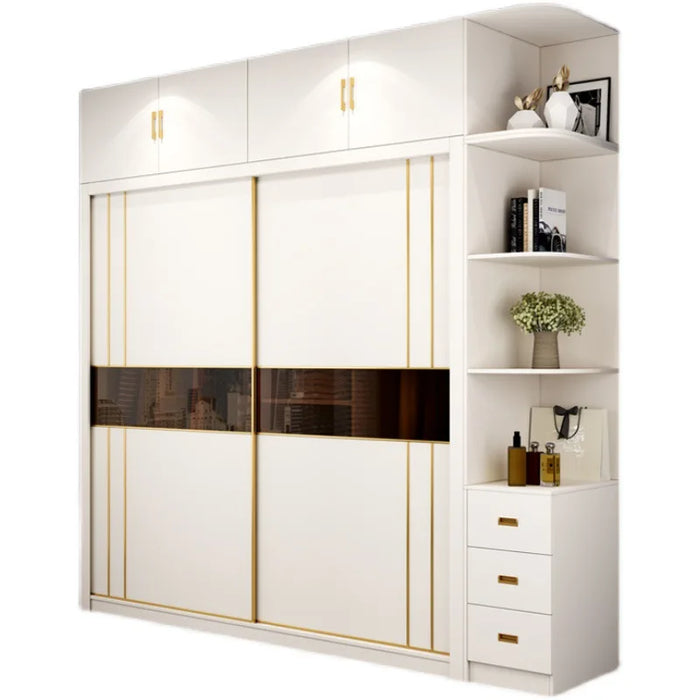 Solid wood laminate economical wardrobe sliding door bedroom household modern simple wardrobe rental room large cabinet