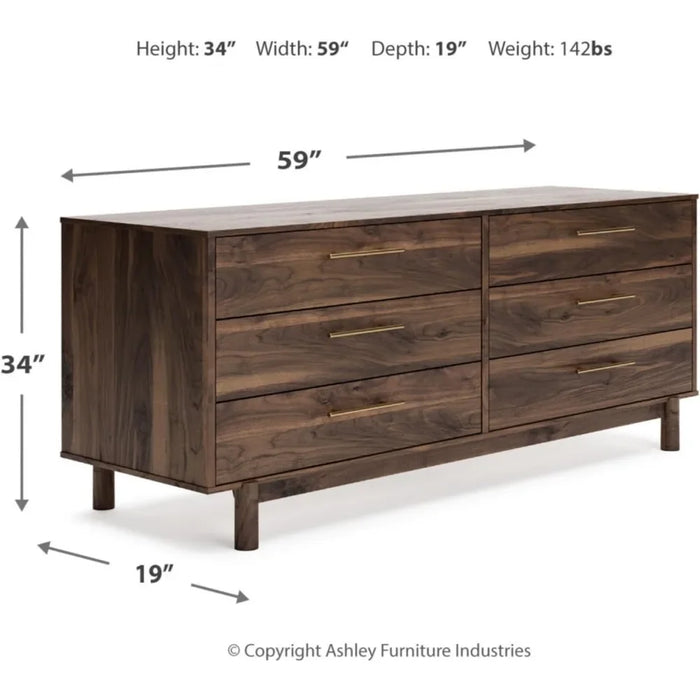 Dresser Burnished Pulls Dark 6 Wood Dressers & Chests of Drawers Gold Knobs Storage Drawer