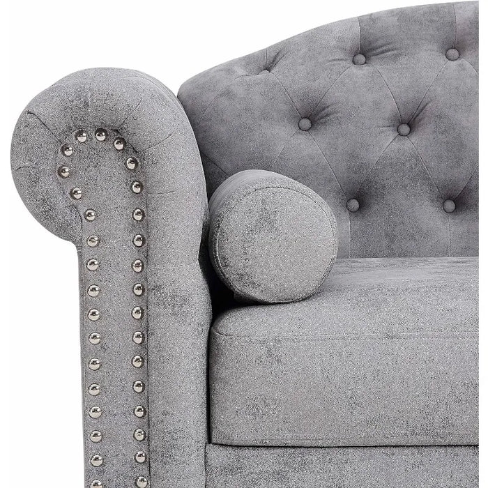 Upholstered Sofa Couch with Deep Seats, Comfy Chesterfield Leather Sofa with 2 Pillows, Traditional Tufted Sofa for Living Room