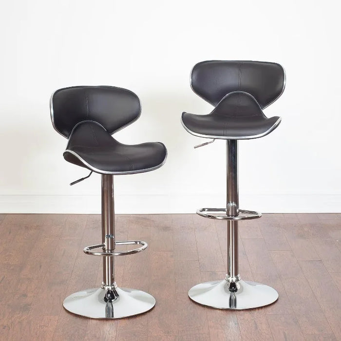 Furniture Masaccio Cushioned Leatherette Upholstery Airlift Adjustable Swivel Barstool with Chrome Base, Set of 2, Red