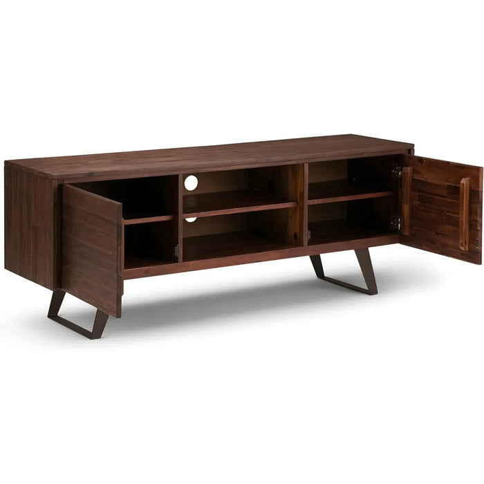 63 inch wide modern industrial TV media stand in low-quality charcoal brown for living rooms and entertainment centers