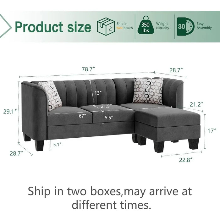 3 Seat L Shaped Sofa With High Armrest Linen Fabric Small Couch Mid Century for Living Room Apartment and Office Sofas Furniture