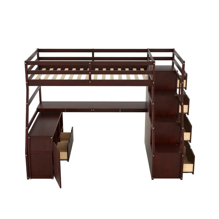 Twin Size Loft Bed with with 7 Drawers 2 Shelves and Desk Easy to assemble for indoor bedroom furniture