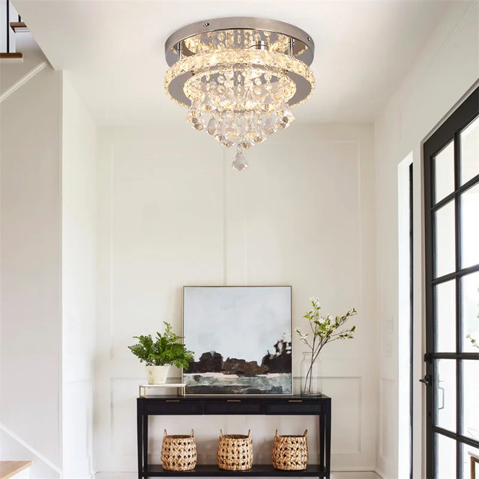 Crystal Chandelier Chrome Ceiling Lamps Led Flush Mount Stainless Steel Fixture Aisle Light Lustre Dining Room Living Room Decor