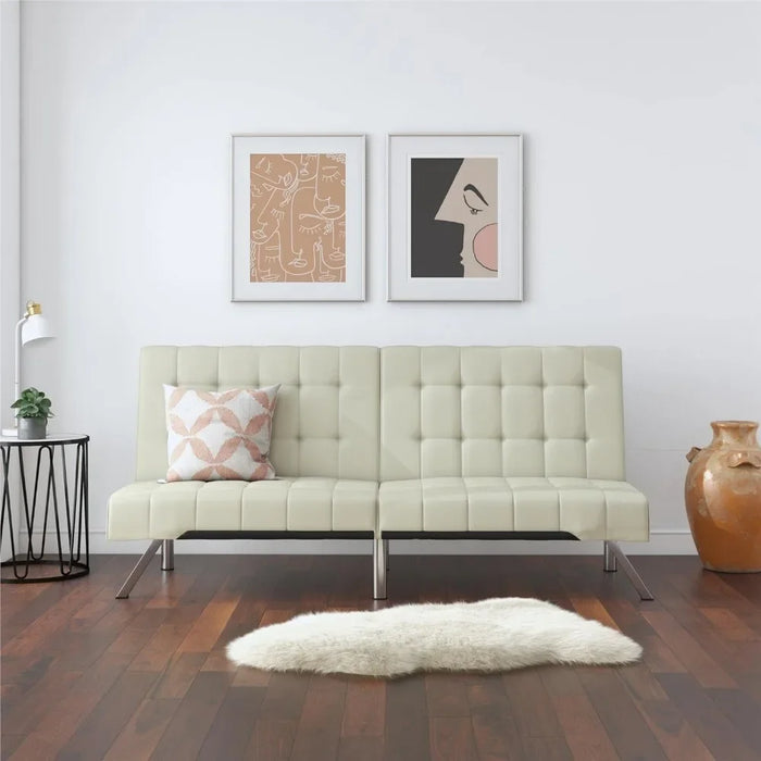 Living Room Sofas With Chrome Legs, Vanilla Faux Leather Couch Sofas