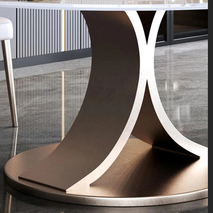 Round Dining Tables With Rotating Turntable With 6 Chairs Luxury White Food Table Made Of Marble Modern Kitchen Furniture Set