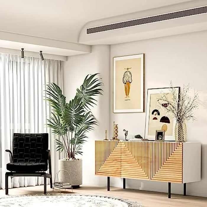TV Stand for TVs up to 65", Media Console Entertainment Center for Living Room, Poplar Wood Print Carved and Geometric Design