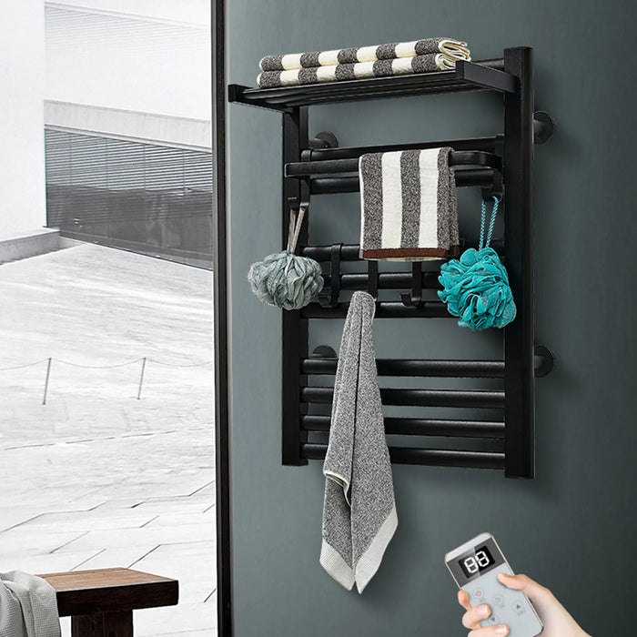 Towel Warmer Rack Bathroom Heated Towel Drying Racks Wall Mounted Stainless Steel Black Bath Towel Heater with Remote Control